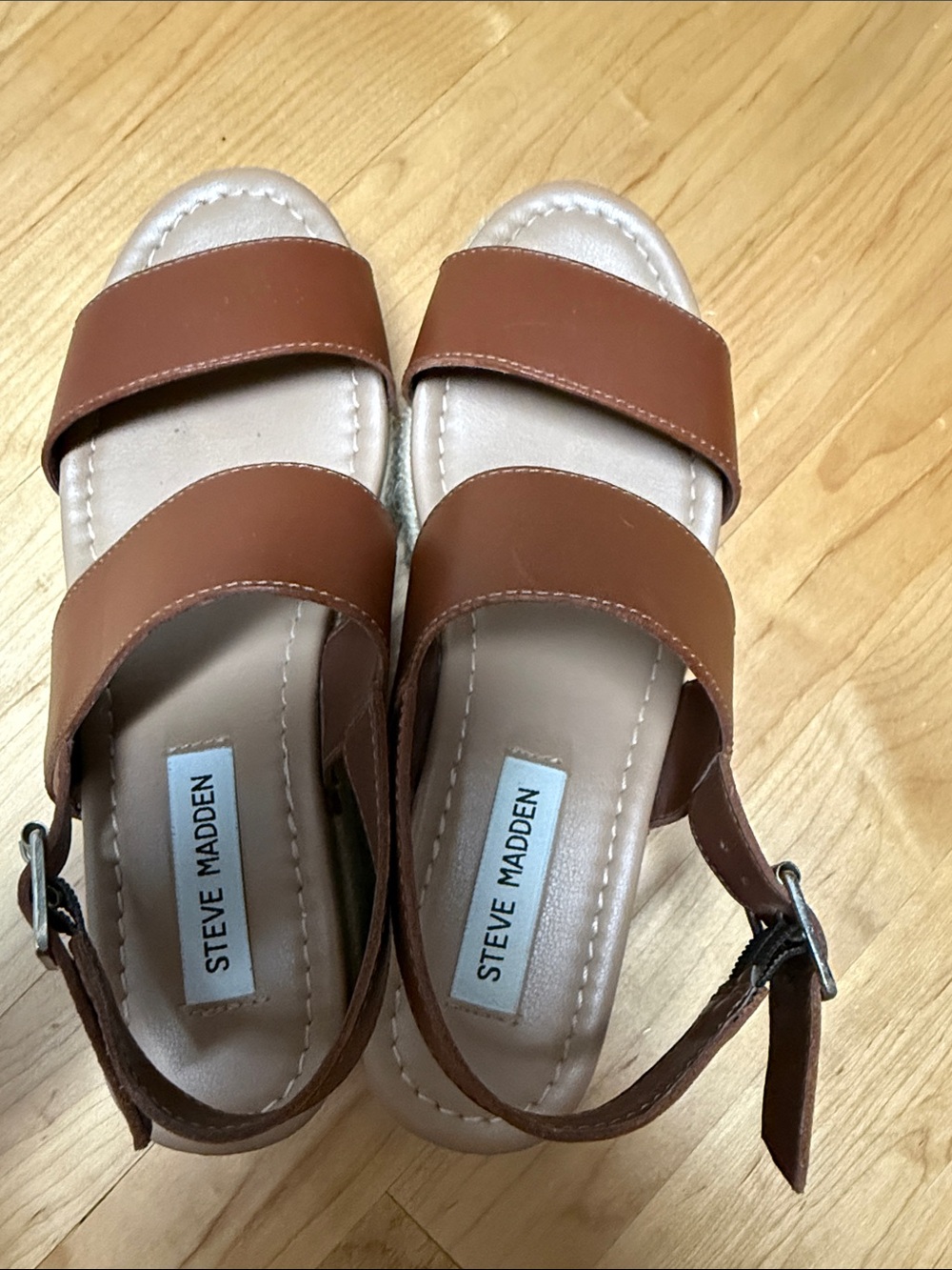 Steve Madden Tan Brown Leather Platform Slingback Sandals